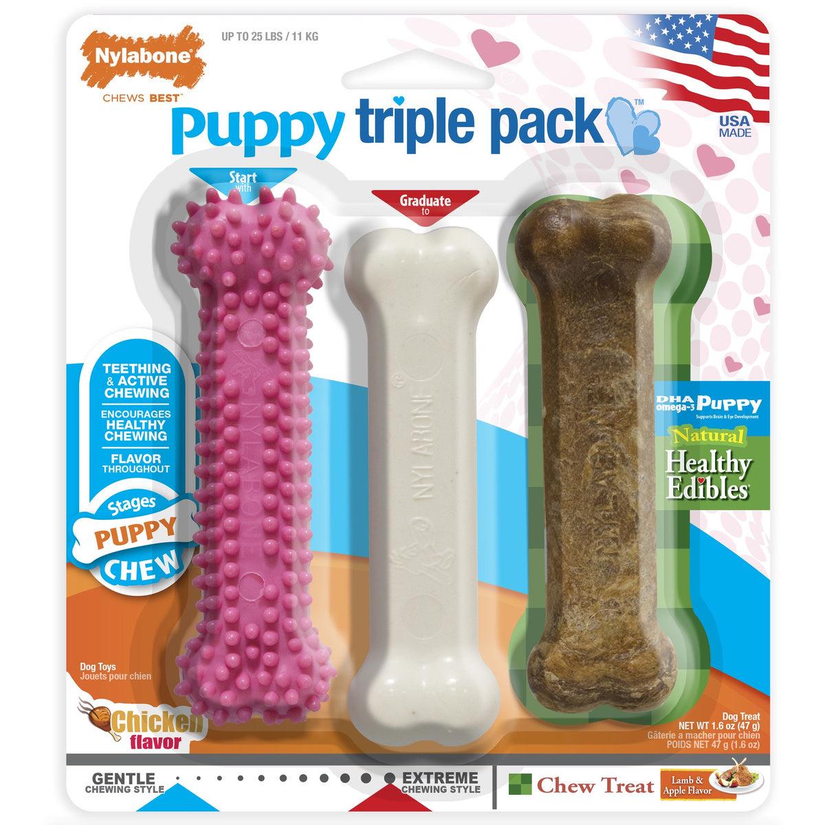 Puppy Chew Dog Toy Starter Kit Chicken & Bacon Flavor Small 3 Pack