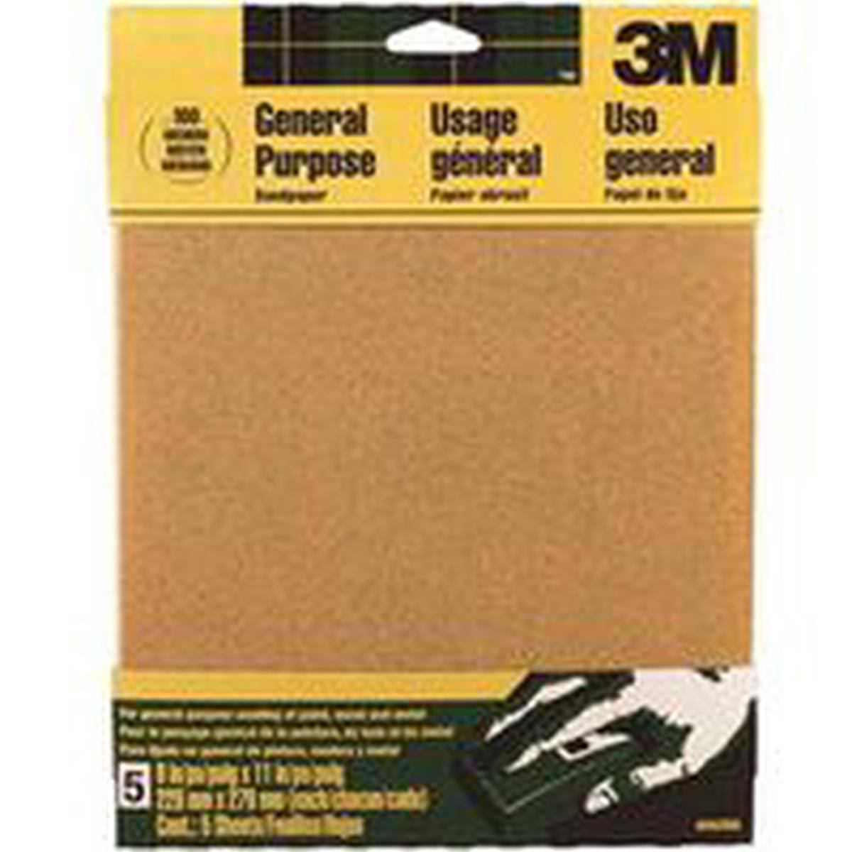 3M Sandpaper Sheet, 11 in L, 9 in W, Medium, 100 Grit, Aluminum Oxide Abrasive (9002)