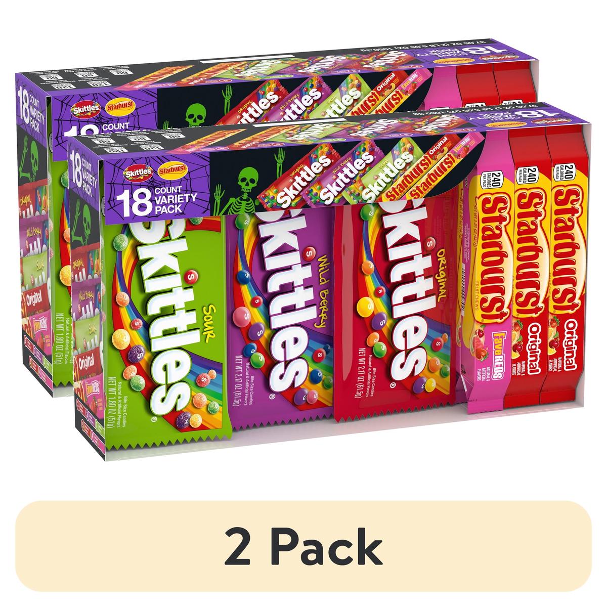 (2 pack) Skittles & Starburst Chewy Variety Pack Halloween Candy - 18 Count Box - Fruity Variety Pack | 2 Pack