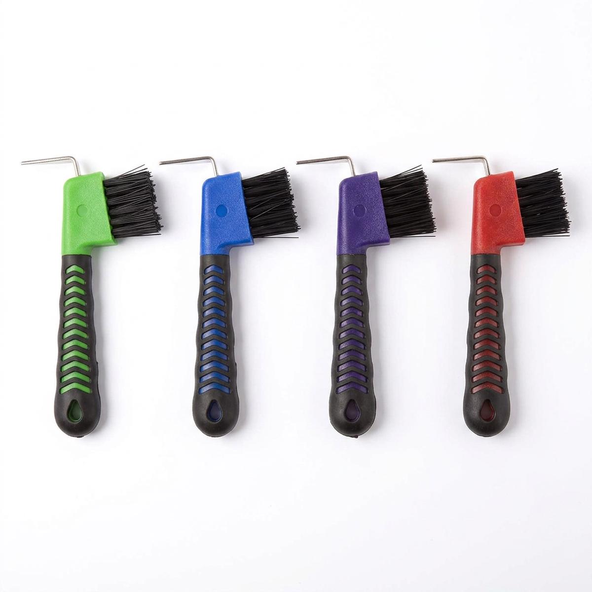 4Pcs Horse Hoof Pick Brushes with Soft Touch Rubber Handle  Durable, Ergonomic Hoof Cleaning Tool Set