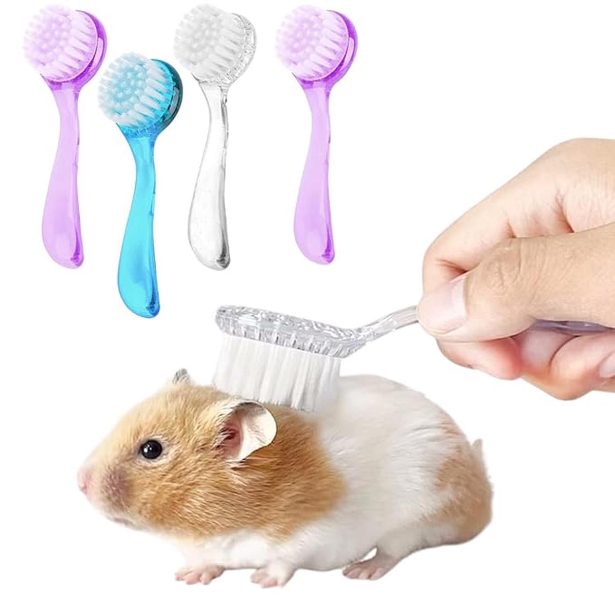 4 Pack Hamster Brush , Small Animal Bath Brush with Lid, Soft Cleansing Brush, Massage Combs for Guinea Pig, Rabbit, Chinchilla, Hedgehog, Ferret , Small Animal Grooming Tool (Random Color
