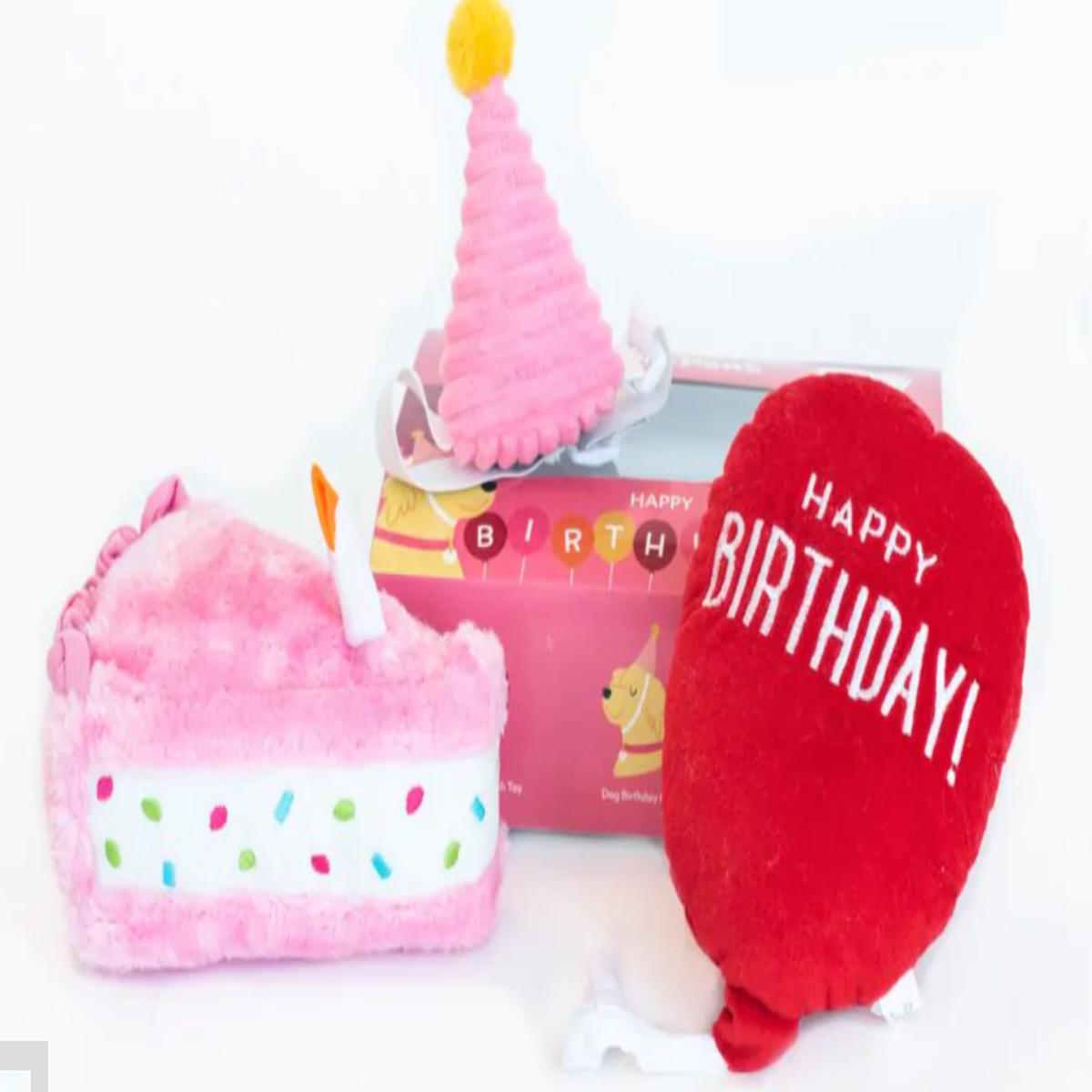 ZIPPY PAWS DOG TOY PUP BIRTHDAY BOX PINK