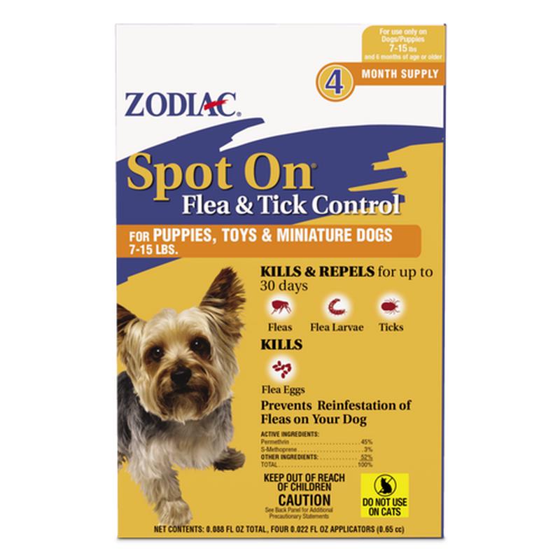 Zodiac Spot On Flea & Tick Control Puppies, Toys and Miniature Dogs 7-15 lbs 4 Pack - Default Title
