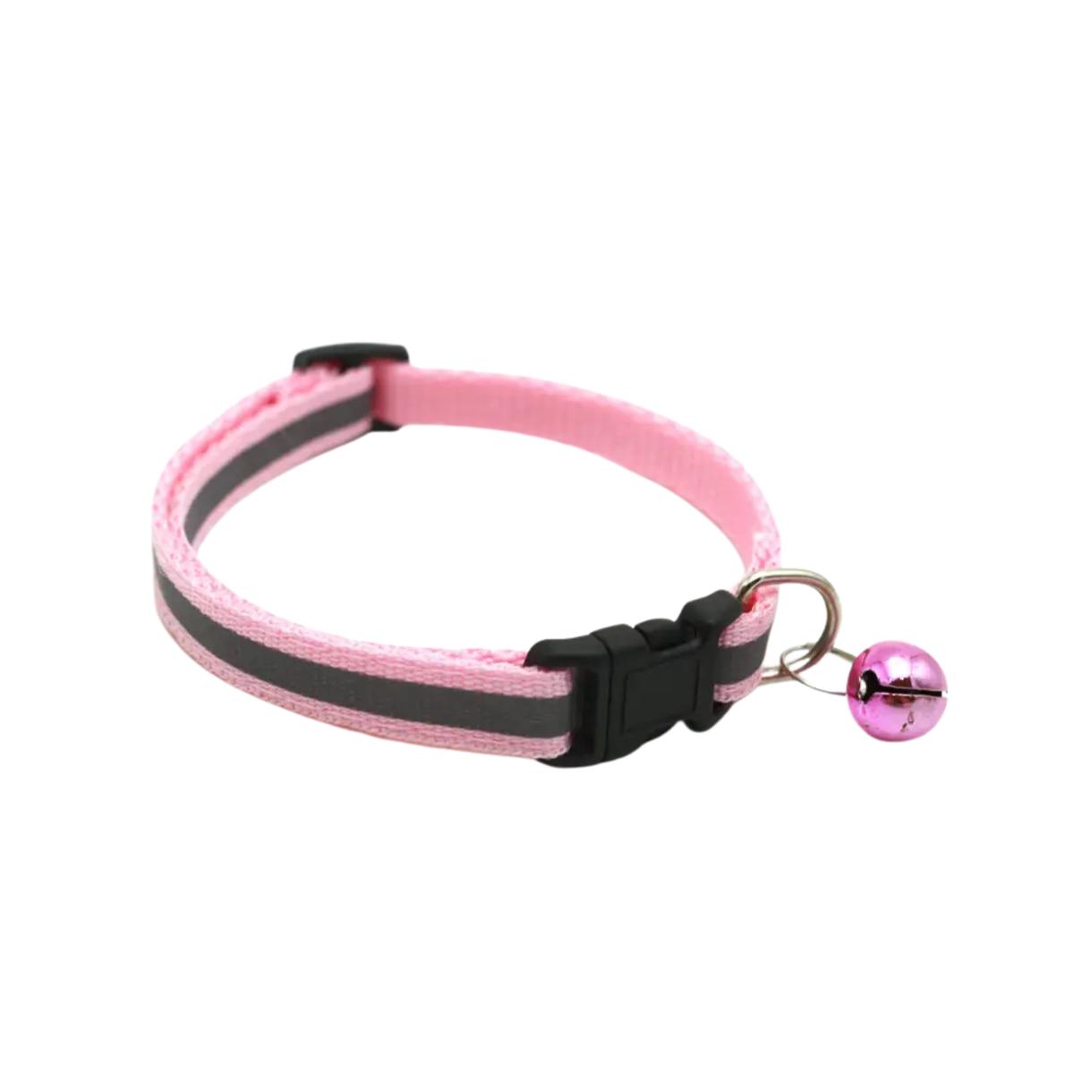 Adjustable Reflective Nylon Cat Collar With Bell - Small/Light Pink