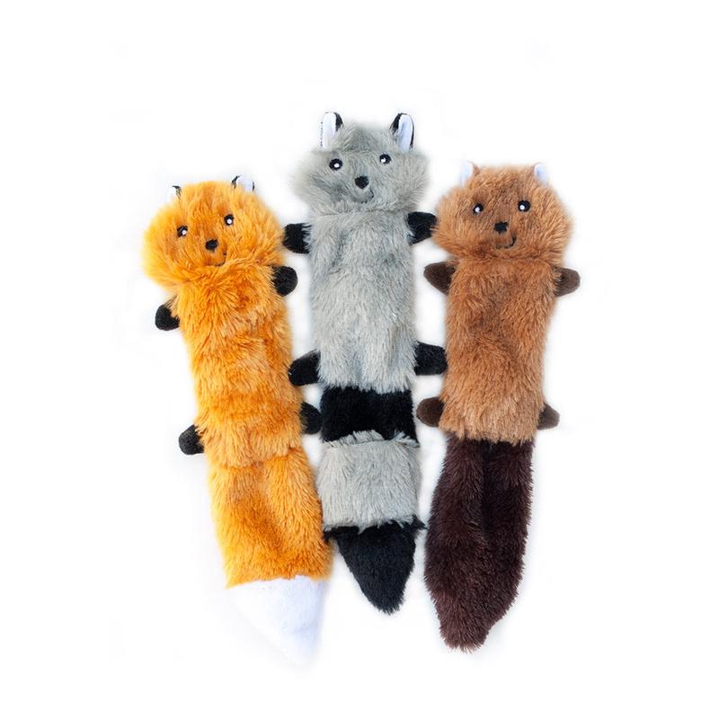 ZippyPaws Skinny Peltz Dog Toy Fox, Raccoon, Squirrel Small, 3 pk