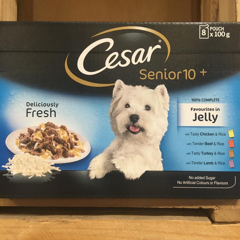16x Cesar Senior 10+ Mixed Selection Dog Food Pouches In Jelly (2 Boxes of 8x100g)