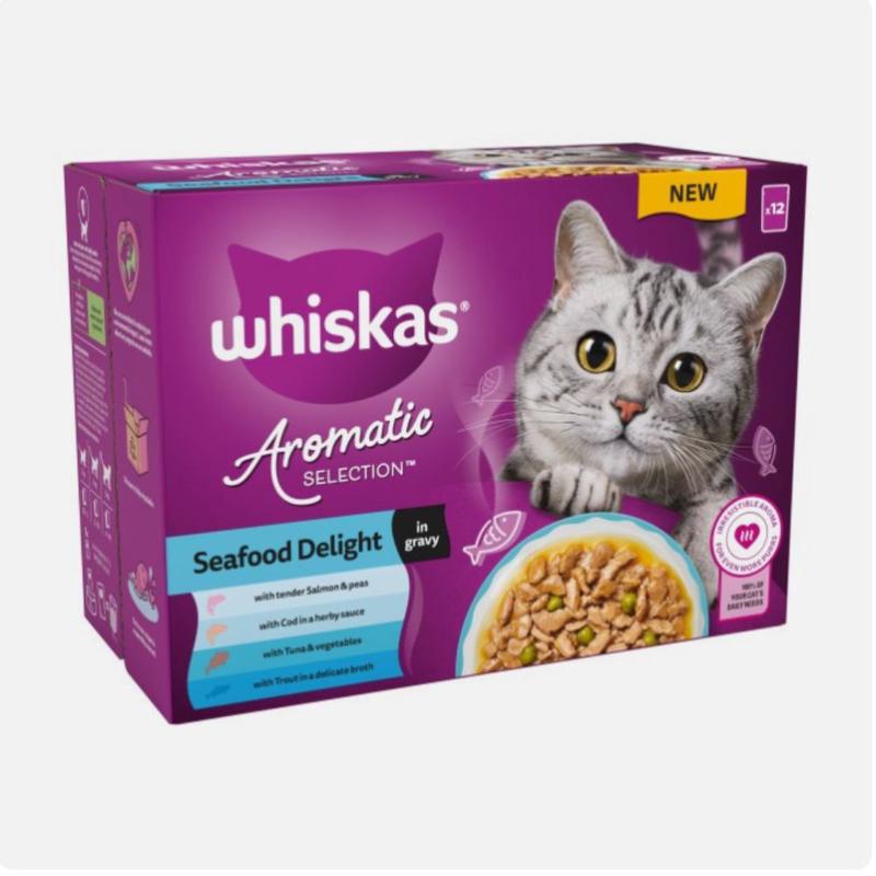 Whiskas 1+ Aromatic Seafood 85g Wet Cat Food Pouches in Gravy