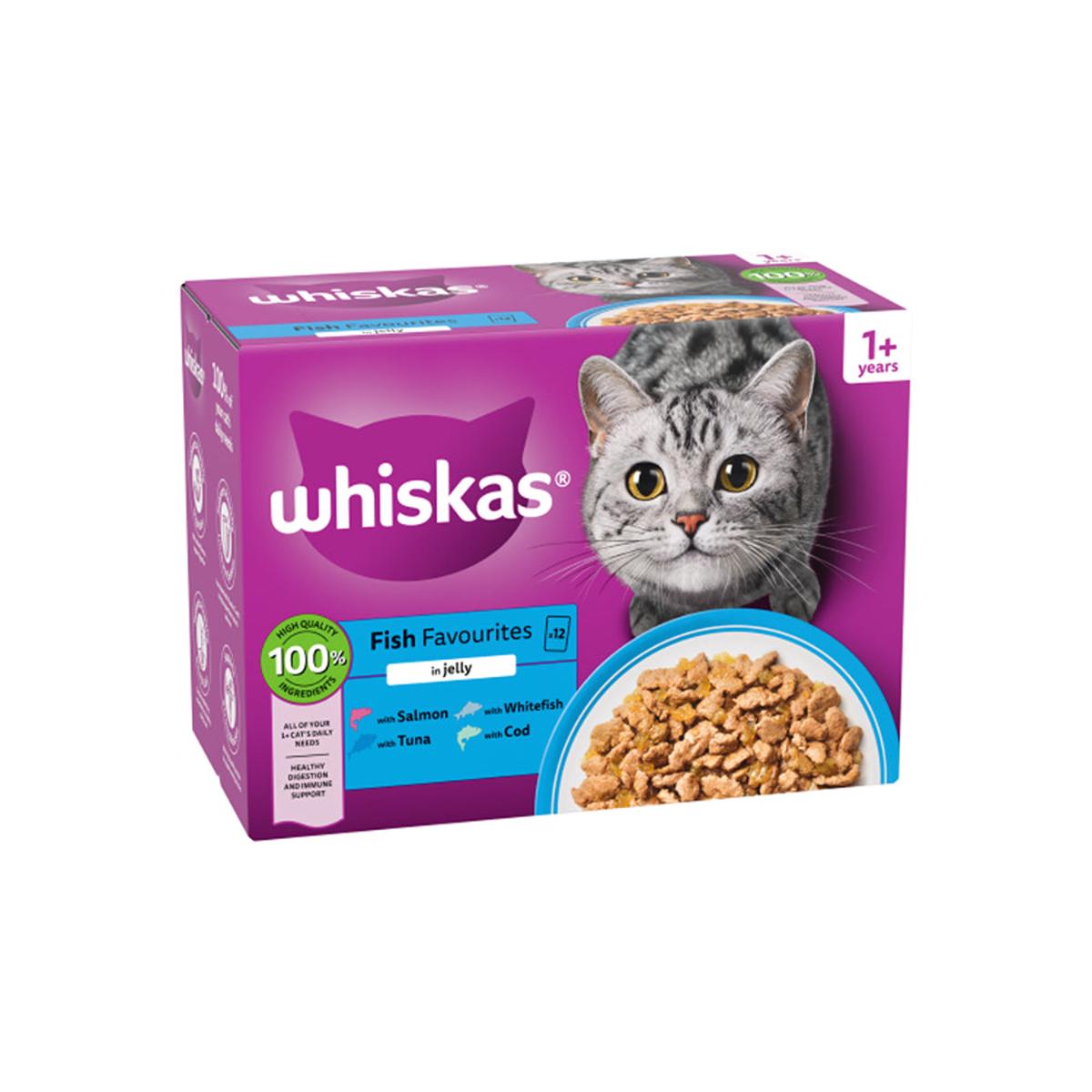 Whiskas 1+ Fish Favourites in Jelly Cat Food Pouches | Pack of 12, 1020g