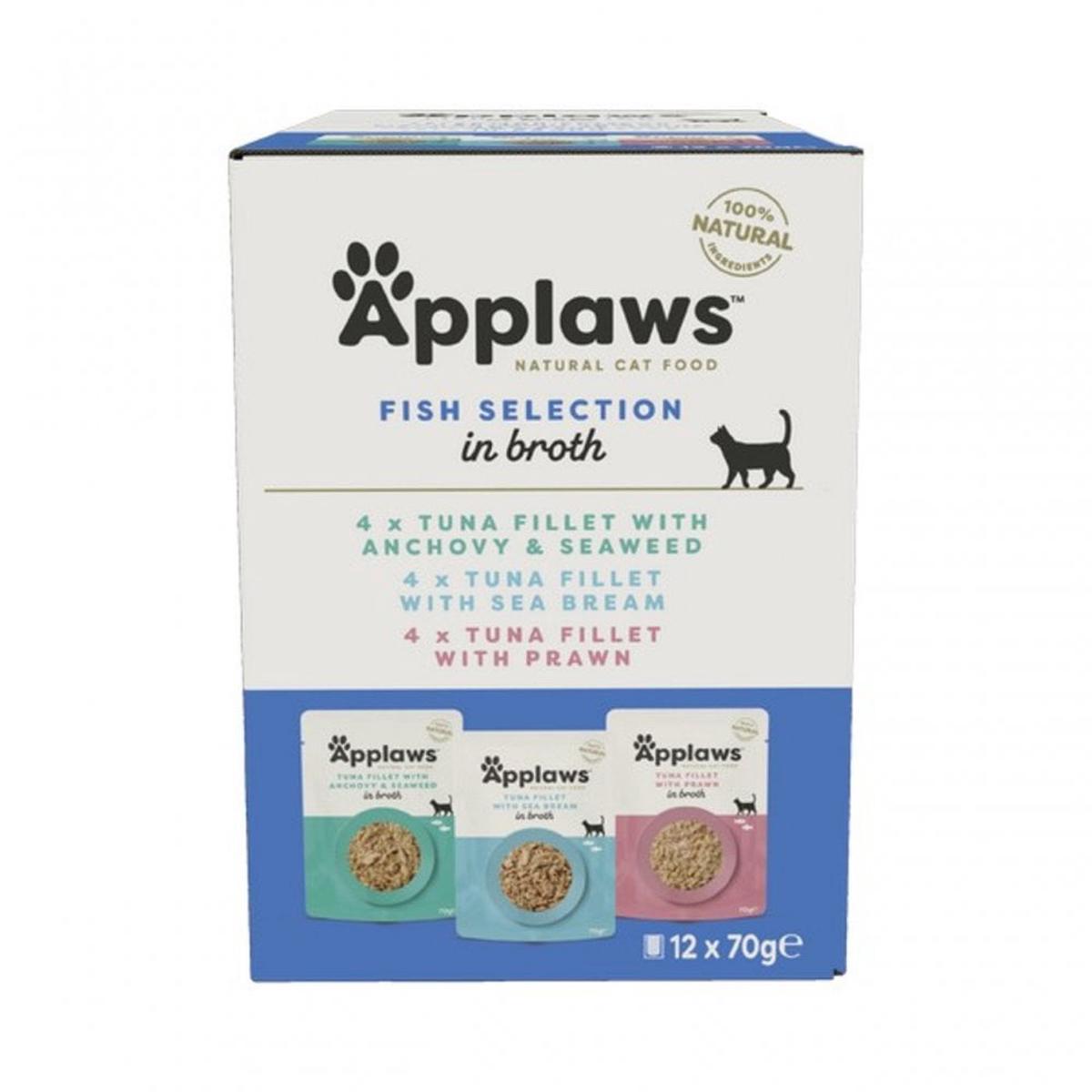 Applaws Wet Cat Food: Pouch Fish Selection MultiPack in Broth 12x70g - Default Title