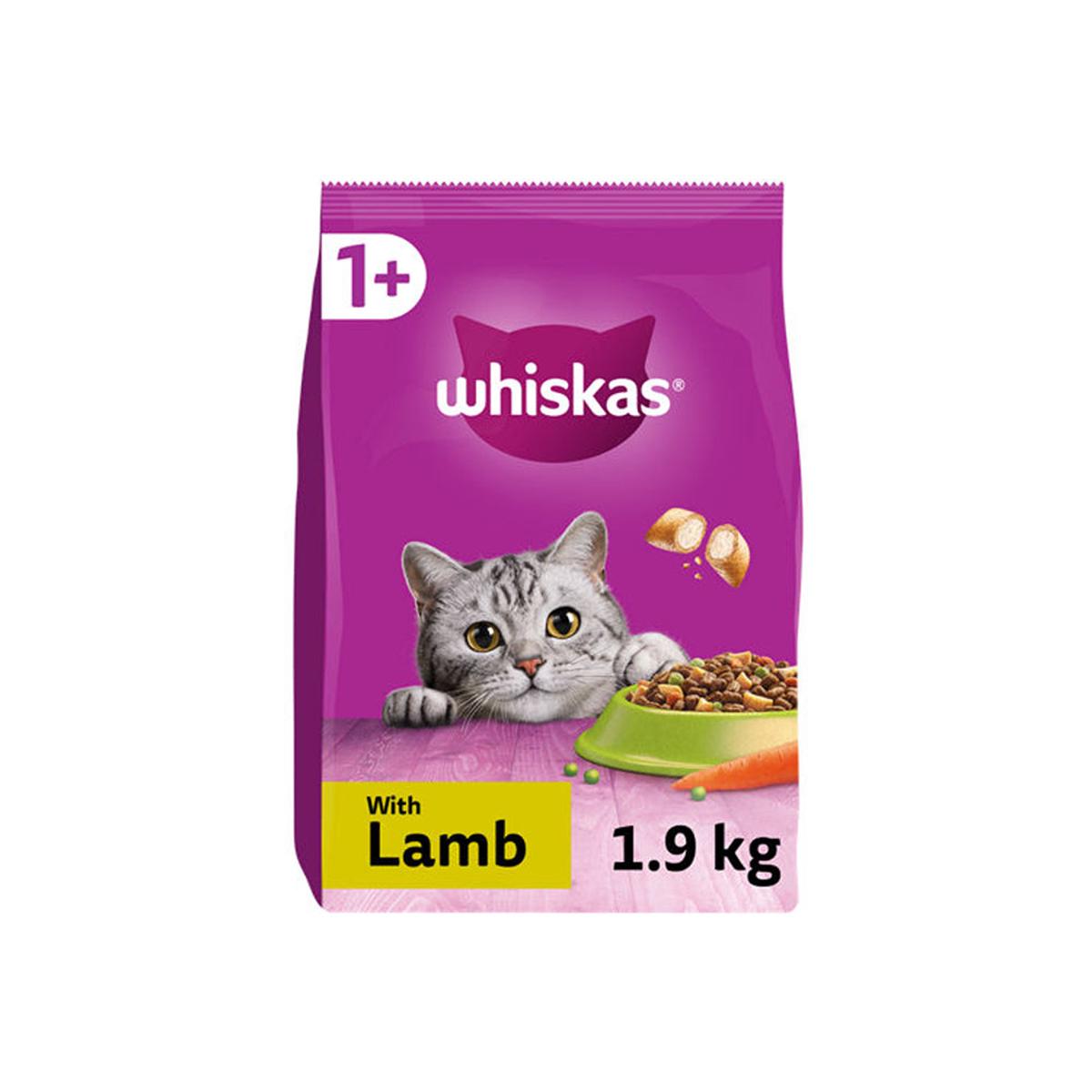 Whiskas 1+ Lamb Complete Dry Cat Food | Adult Cats, Crunchy Kibble, 1.9kg