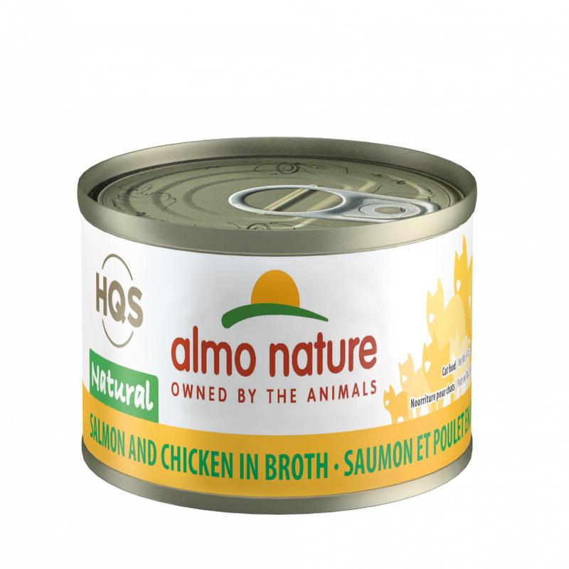 Almo Nature HQS Natural Cat Grain Free Salmon and Chicken In Broth Canned Cat Food