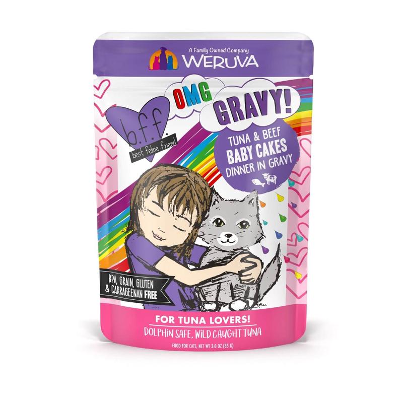B.F.F. OMG Gravy Tuna & Beef Baby Cakes Wet Cat Food Pouch