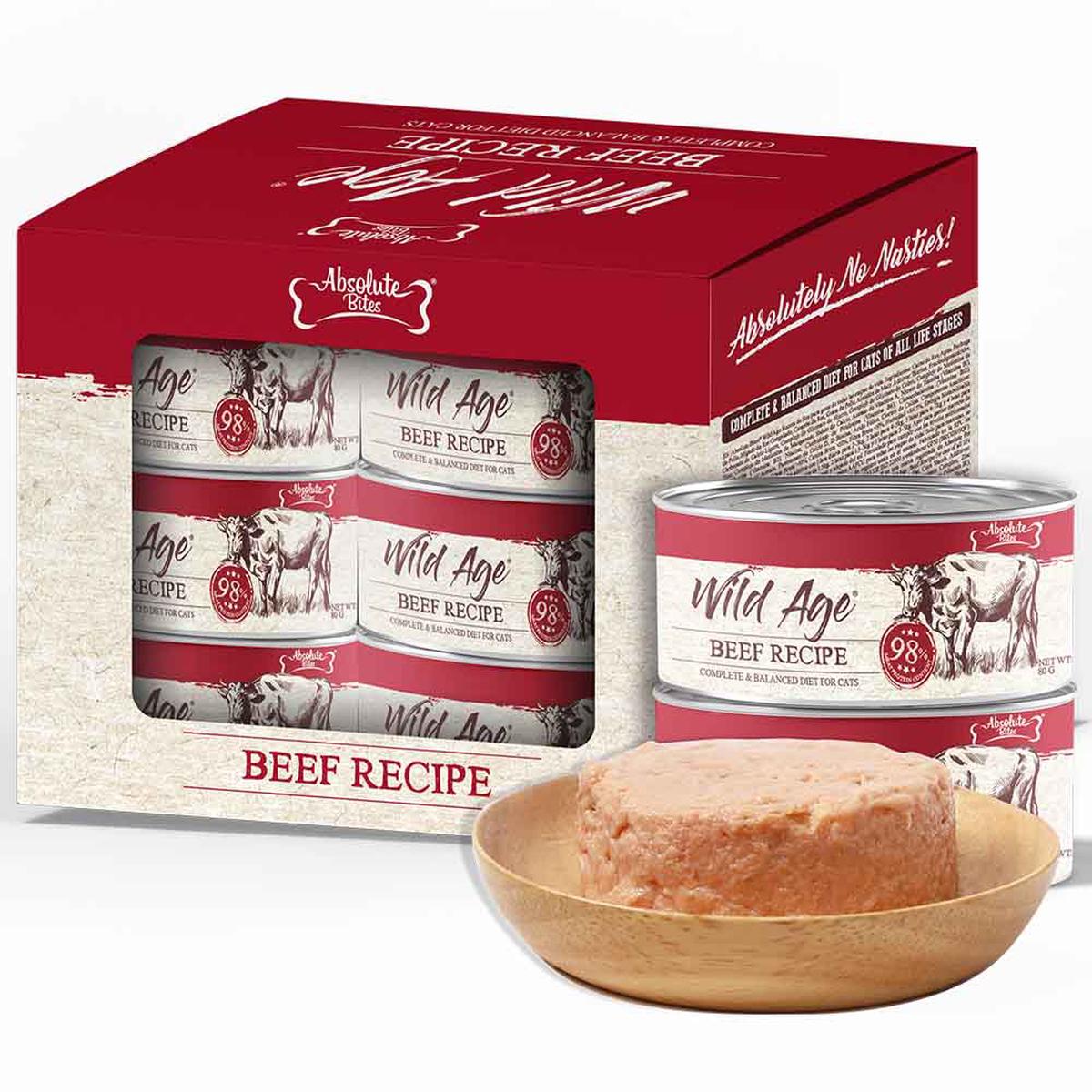 Absolute Bites Wild Age Beef Complete & Balanced Diet Canned Cat Food 80g - Box of 6