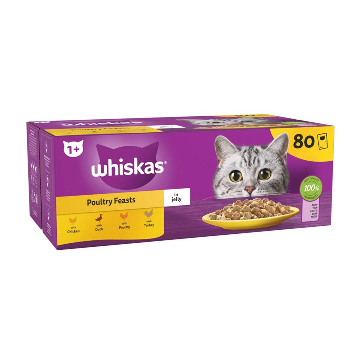Whiskas Poultry Feasts Wet Cat Food Pouches | Pack of 80, Adult Cats