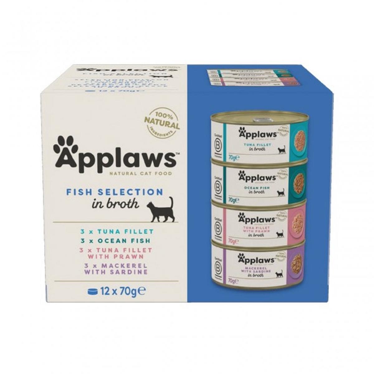 Applaws Wet Cat Food: Can Fish Selection MultiPack in Broth 12x70g - Default Title