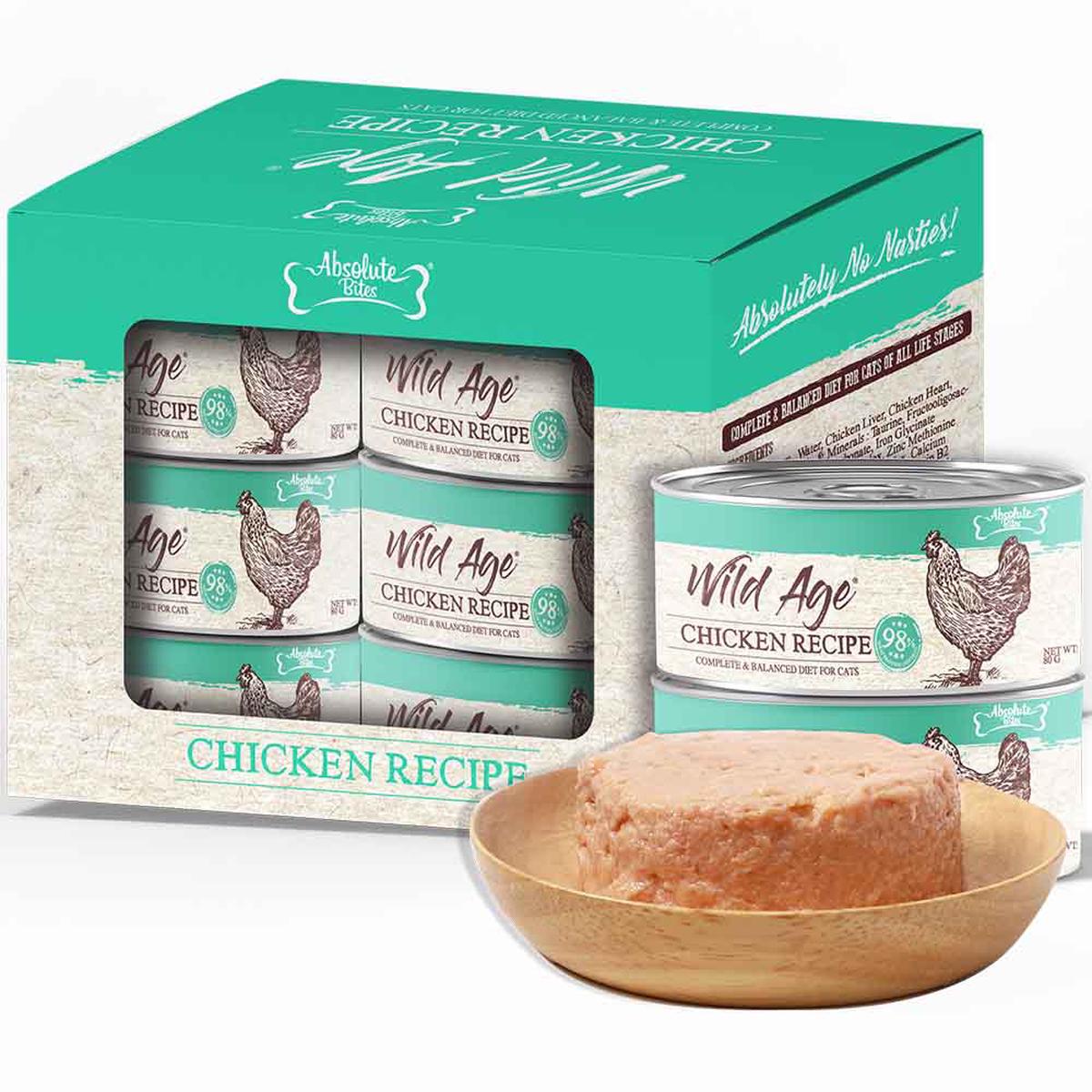 Absolute Bites Wild Age Chicken Complete & Balanced Diet Canned Cat Food 80g - Box of 6