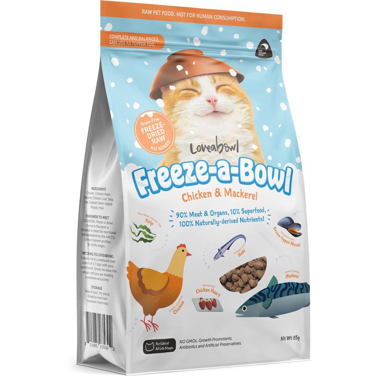 $10 OFF 85g (Exp 27Apr26): Loveabowl Freeze-A-Bowl Chicken & Mackerel Grain-Free Freeze-Dried Raw Cat Food